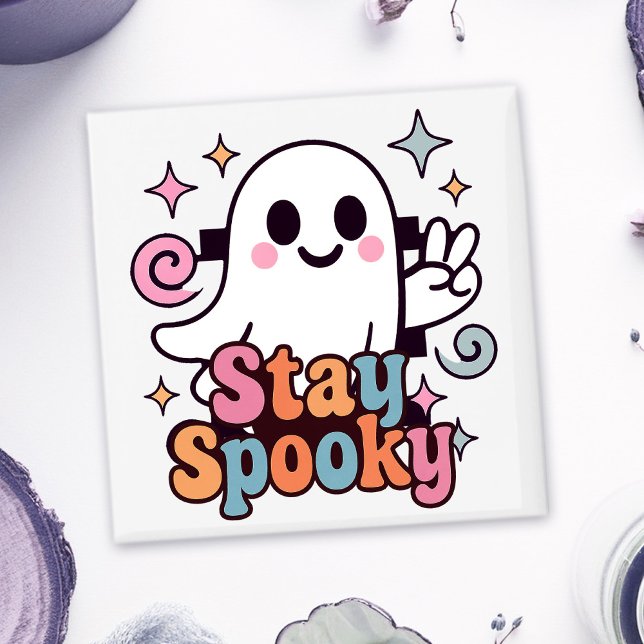 Íman Mantenha-se assustado, Fantasma Fantasma Retro Pas (Celebrate Halloween season in style with this groovy ghost stay spooky design.)