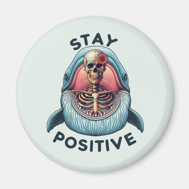 Íman Mantenha-se positivo - Esqueleto e baleia (Frente)