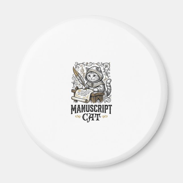 Íman Manuscrito Gato Medieval Manuscrito Vintage Vec (Frente)