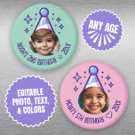 Íman Manutenção personalizada de Festa de aniversário d<br><div class="desc">Esses ímãs festivos fazem a manutenção perfeita para se lembrar de um aniversário especial. Personalize com a foto,  o nome e o ano do garoto de aniversário. Você também pode alterar as cores do texto e do plano de fundo.</div>