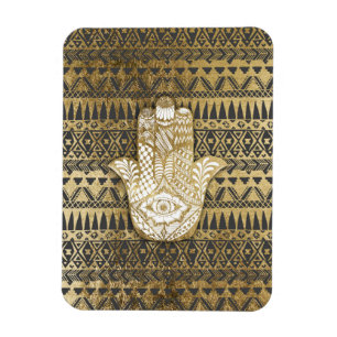 Íman Mão de Hamsa Dourada, Impressão Faux, e Aztec Trib