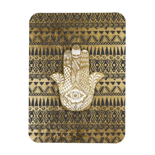 Íman Mão de Hamsa Dourada, Impressão Faux, e Aztec Trib (Vertical)