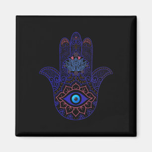 Íman Mão Hamsa Olho Azul do Mal Yoga - Símbolo Espiritu