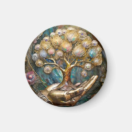 Íman Mão Robô ouro Segurando Dourada Árvore De Vida