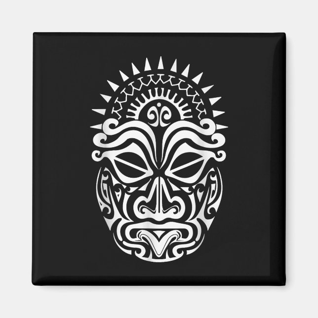 Íman Maori Polynésia Tattoo Haka Dance Face Mask Head (Frente)