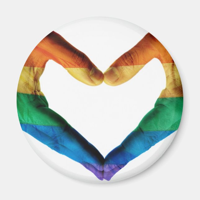 Íman Mãos Pintadas como Coração Arco-Íris (Frente)
