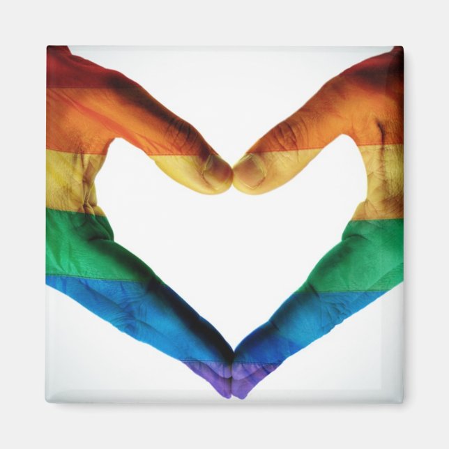 Íman Mãos Pintadas como Coração Arco-Íris (Frente)