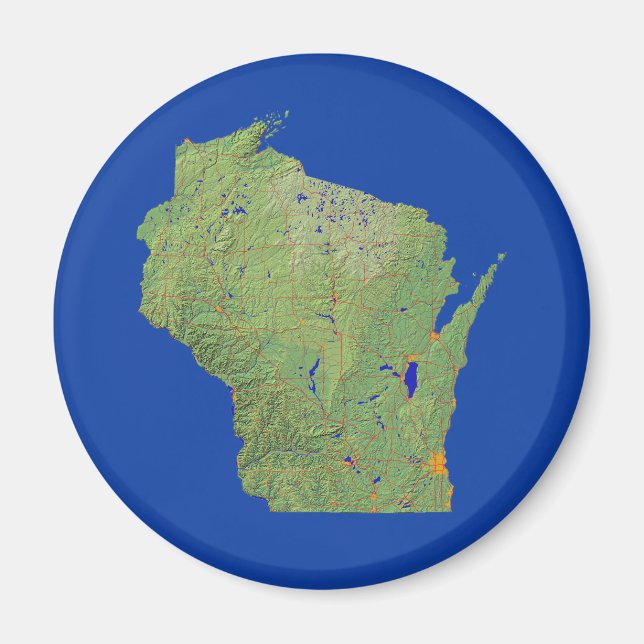 Íman Map Magnet do Wisconsin (Frente)