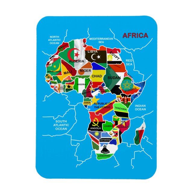 Íman Mapa africano com bandeiras (Vertical)