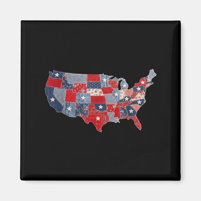 Íman Mapa americano patriótico retro patchwork vintage  (Frente)