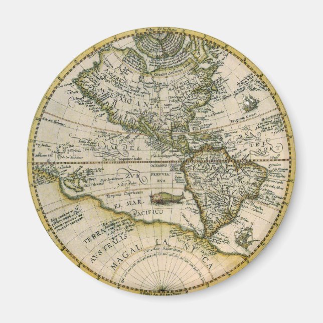 Íman Mapa Antigo, 1596, America Sive Novus Orbis (Frente)