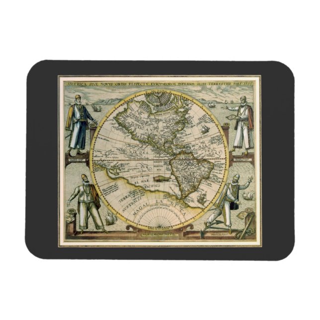Íman Mapa Antigo, America Sive Novus Orbis, 1596 (Horizontal)