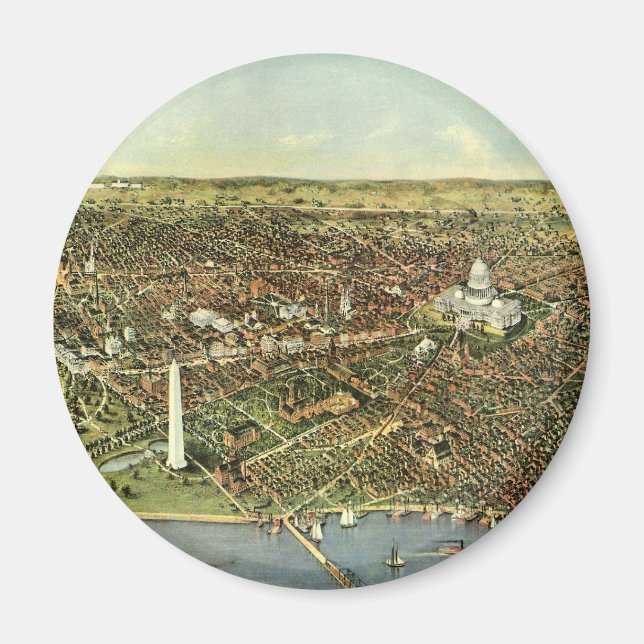 Íman Mapa antigo com uma Visão Panorâmica de Washington (Frente)