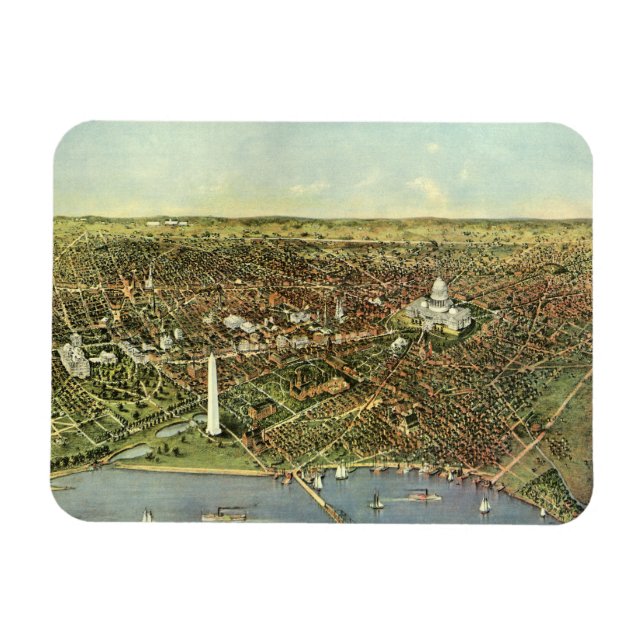 Íman Mapa Antigo com Vista Panorâmica de Washington DC (Horizontal)