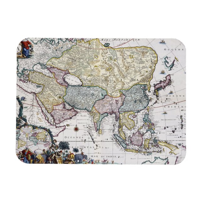 Íman Mapa antigo da Ásia | 1696 (Horizontal)