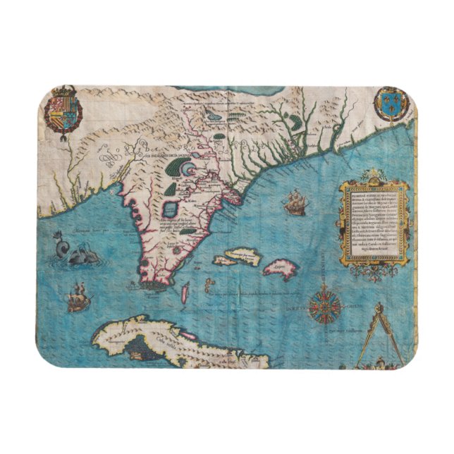 Íman Mapa antigo da Flórida e de Cuba (Horizontal)