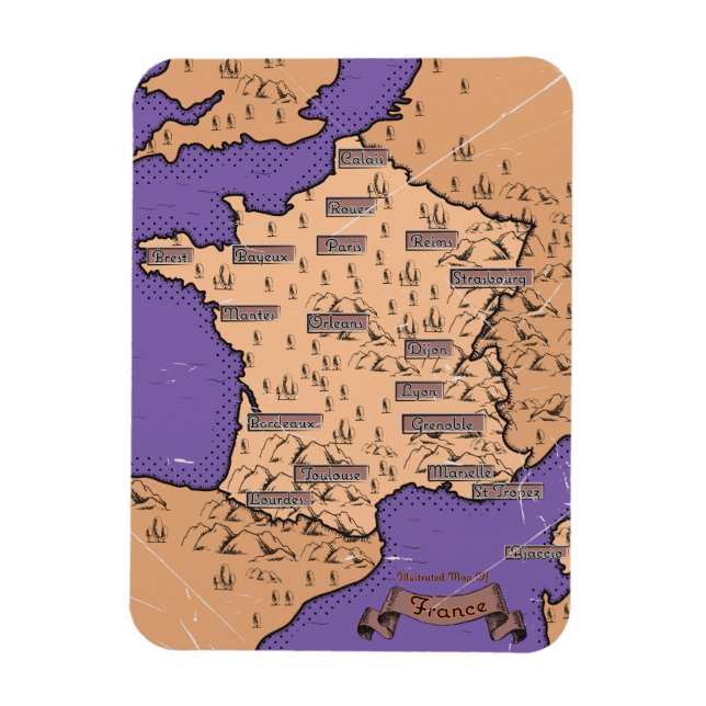 Íman Mapa Antigo da França (Vertical)