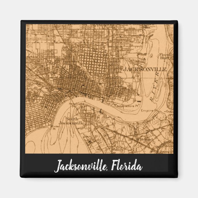 Íman Mapa antigo da Jacksonville Florida (Frente)