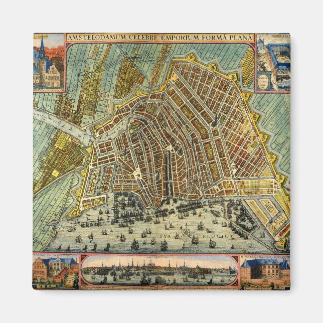 Íman Mapa Antigo da Rua de Amsterdã, Holanda (Frente)