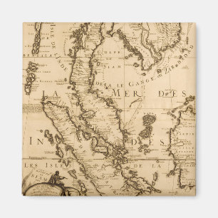Íman Mapa antigo de 3Sudeste Asiático 1687