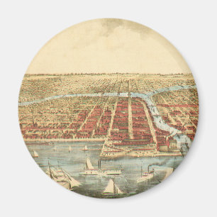 Íman Mapa Antigo de Chicago, Rua LaSalle e Rio
