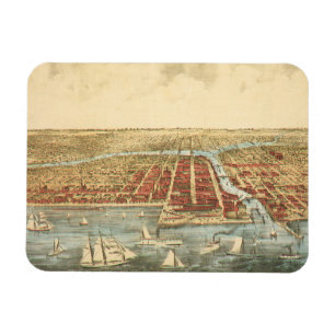 Íman Mapa Antigo de Chicago, Rua LaSalle e Rio