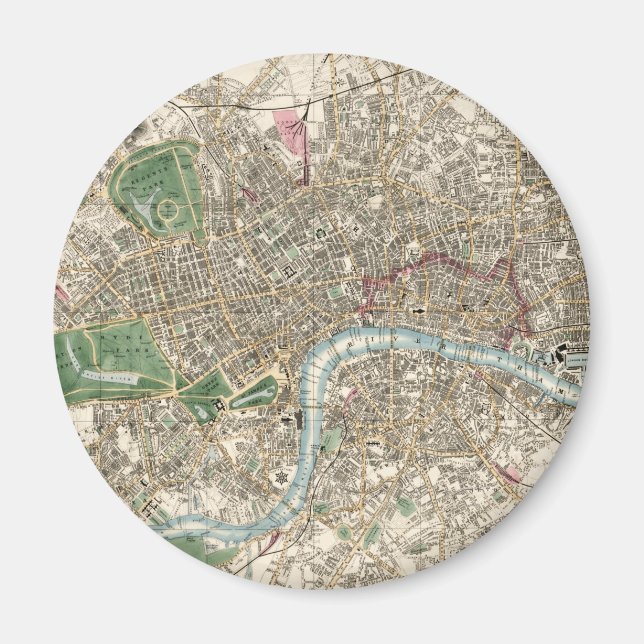 Íman Mapa Antigo de Londres, Inglaterra (1853) (Frente)