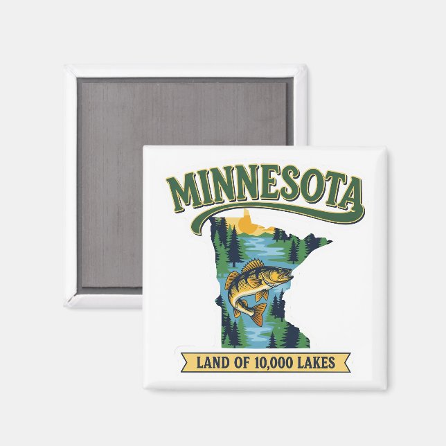 Íman Mapa Antigo de Minnesota Terra dos 10000 Lagos (Front/Back)