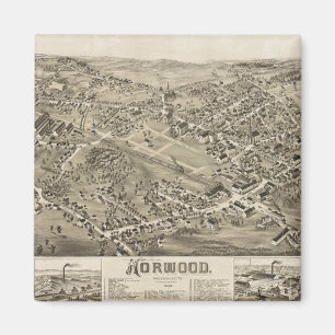 Íman Mapa Antigo de Norwood, MA 1882