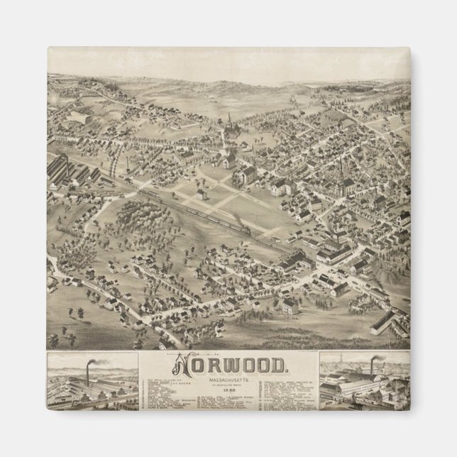 Íman Mapa Antigo de Norwood, MA 1882 (Frente)