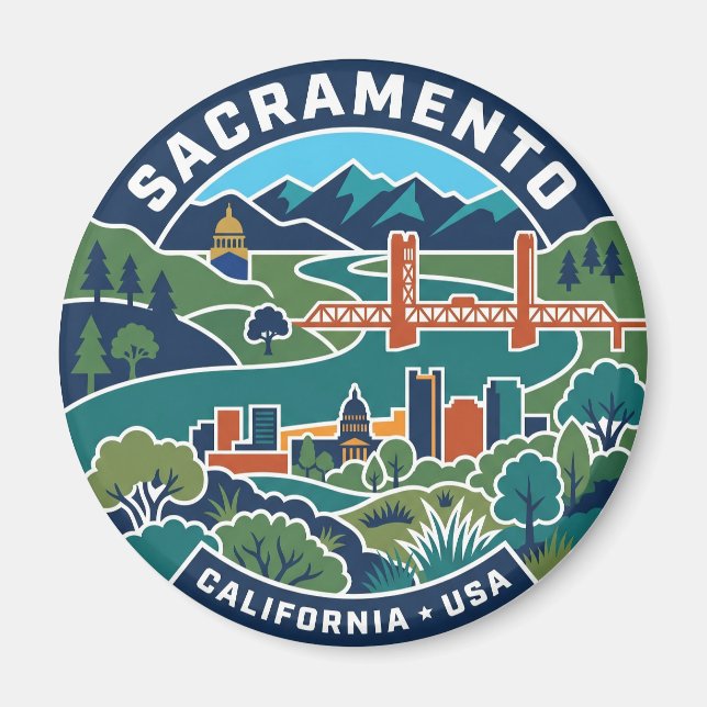 Íman Mapa Antigo de Sacramento Califórnia (Frente)