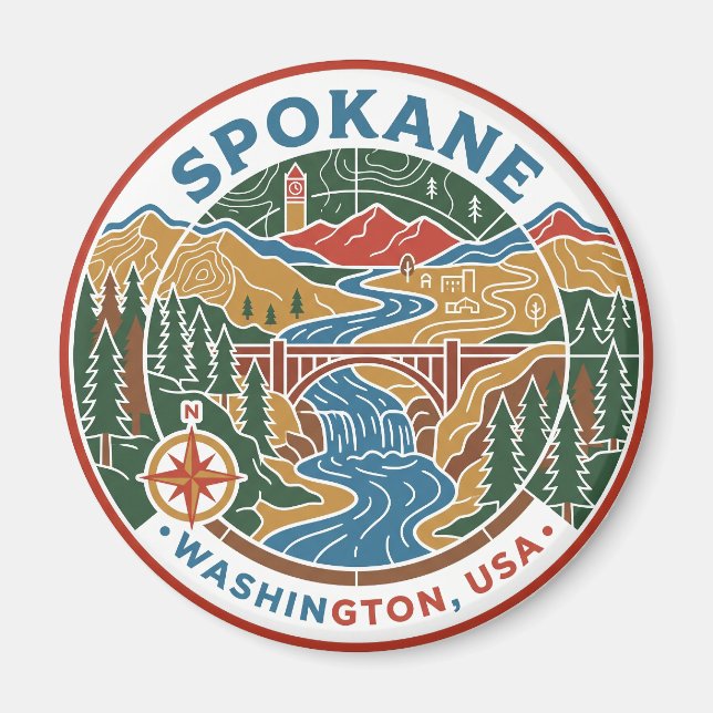 Íman Mapa Antigo de Spokane Washington EUA (Frente)