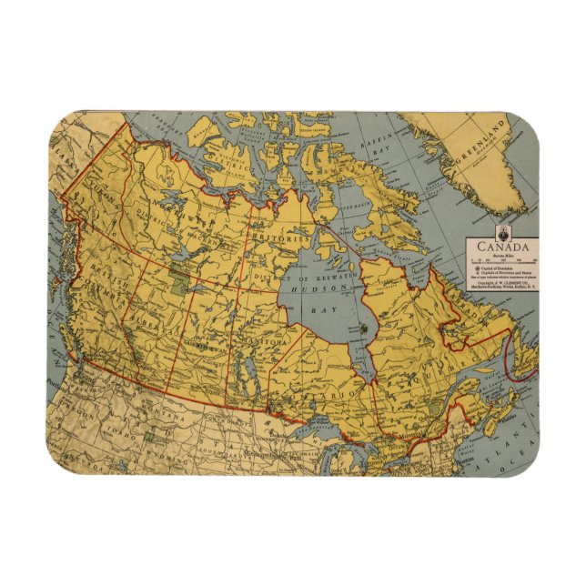 Íman Mapa antigo do Canadá (Horizontal)