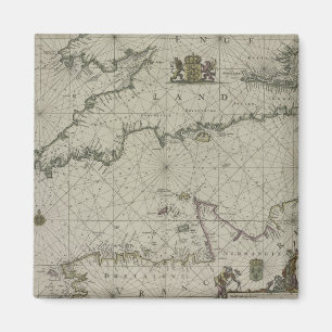 Íman Mapa antigo do canal, 1666 (gravura da cor)