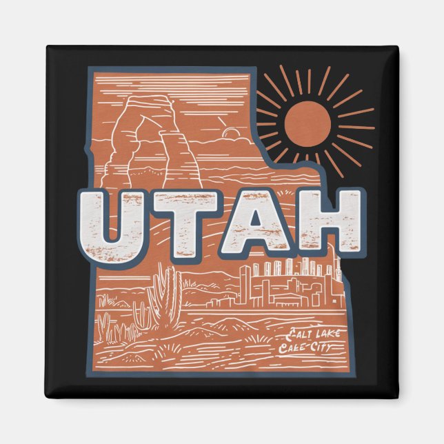 Íman Mapa Antigo do Estado de Utah Mapa Retro de Viagen (Frente)