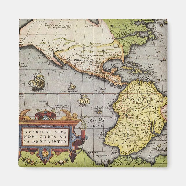 Íman Mapa Antigo do Mundo das Américas, 1570 (Frente)