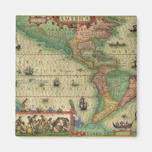 Íman Mapa Antigo do Mundo das Américas por Hondius