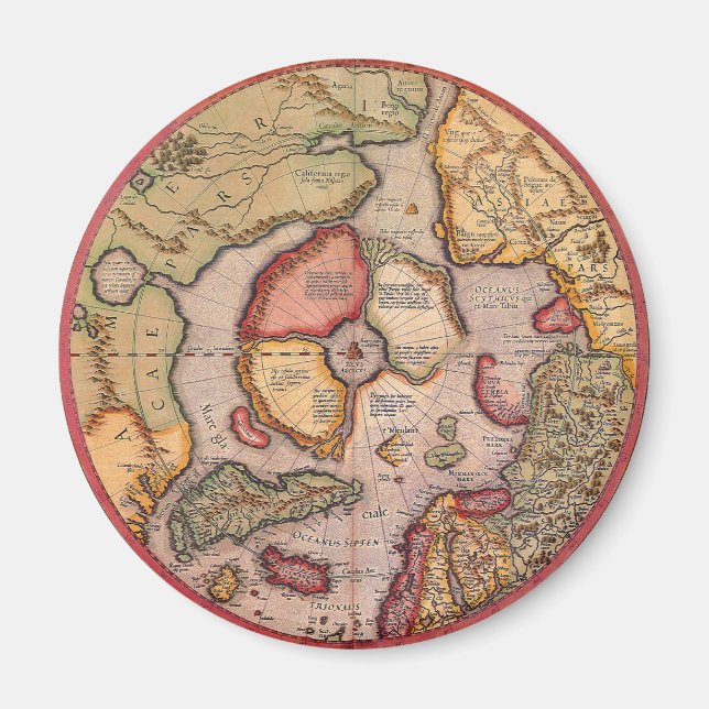 Íman Mapa antigo do Polo Norte por Mercator (Frente)