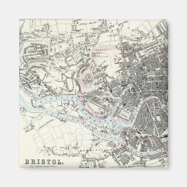 Íman Mapa antigo do século 19 de Bristol Inglaterra (Frente)