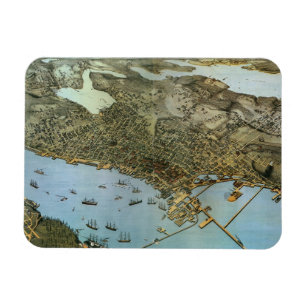 Íman Mapa Antigo Vista Aérea Cidade de Seattle Washingt