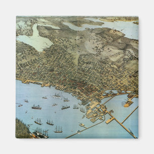 Íman Mapa Antigo Vista Aérea Cidade de Seattle Washingt