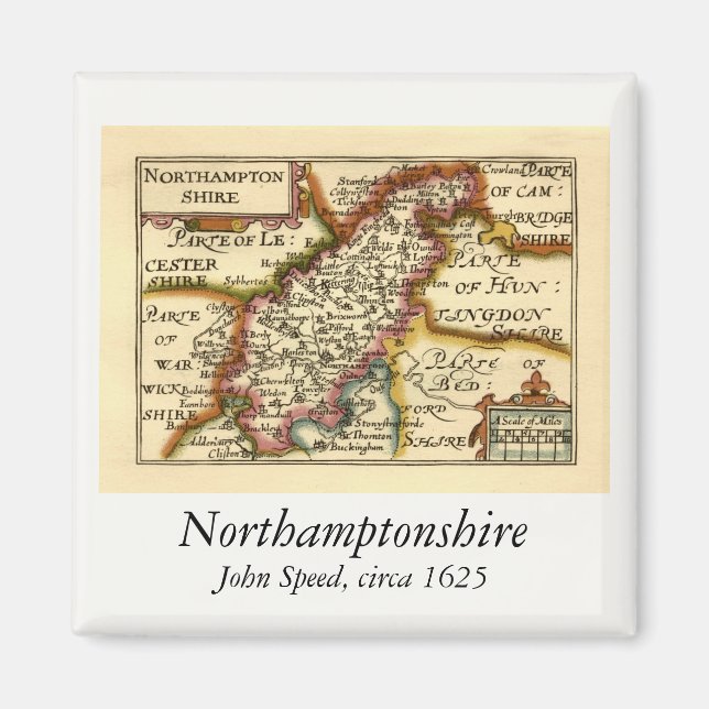 Íman Mapa Antiquário do Condado de Northamptonshire (Frente)
