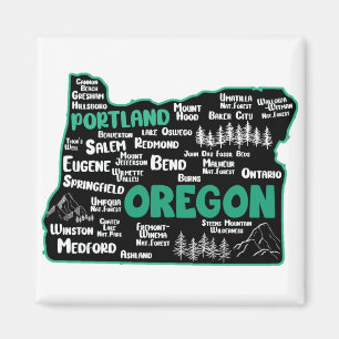 Íman Mapa bonito de Oregon, Portland, Salem, Eugene,