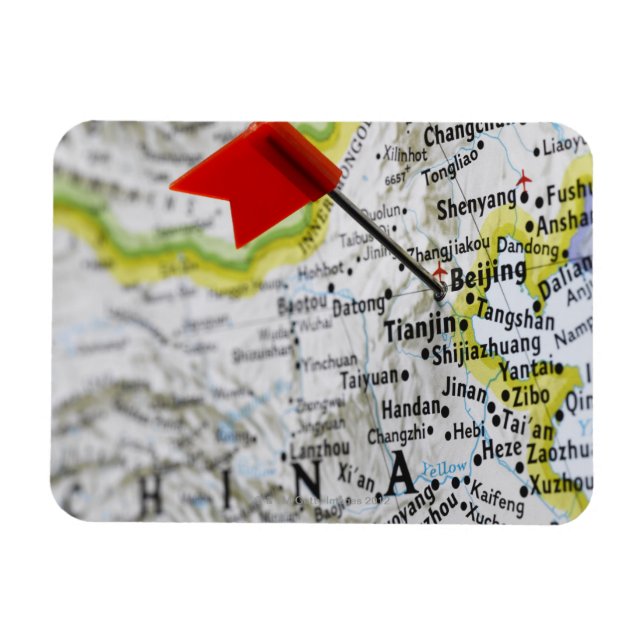 Íman Mapa colocado em Pequim, China no mapa, (Horizontal)