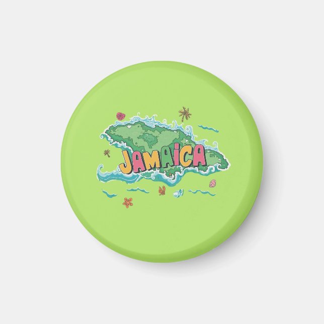 Íman Mapa colorido da ilha jamaicana (Frente)