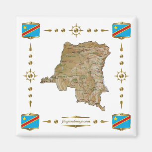 Íman Mapa Congo-Kinshasa + Imagem de Sinalizadores