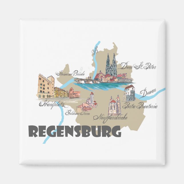 Íman Mapa da Alemanha de Regensburg (Frente)