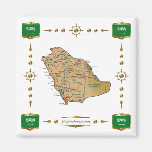 Íman Mapa da Arábia Saudita + ímã de sinalizadores