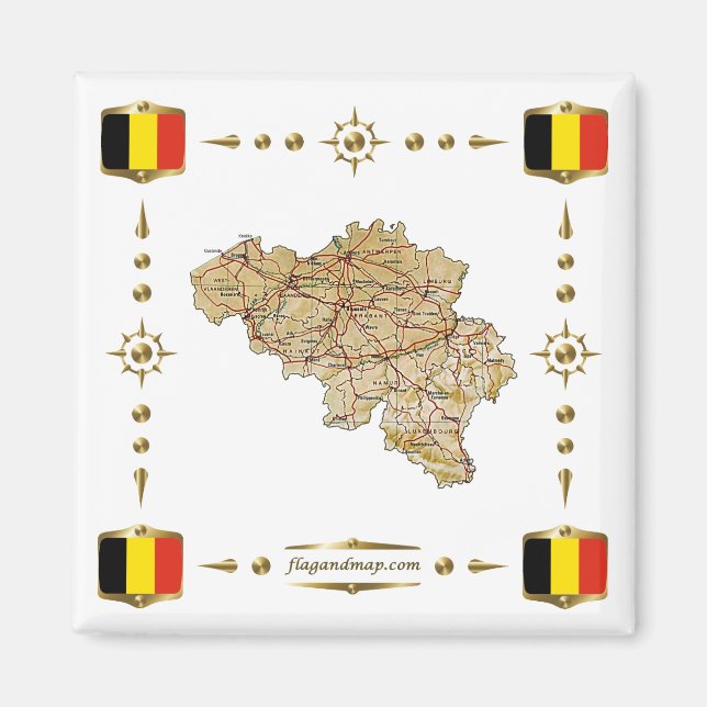 Íman Mapa da Bélgica + Magnet de Flagres (Frente)