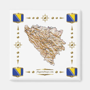 Íman Mapa da Bósnia-Herzegovina + ímã dos pavilhões
